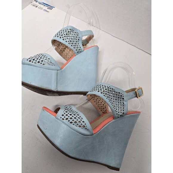 Pastel Blue Platform Wedge Cut Out Sandals size 7 - Picture 4 of 16
